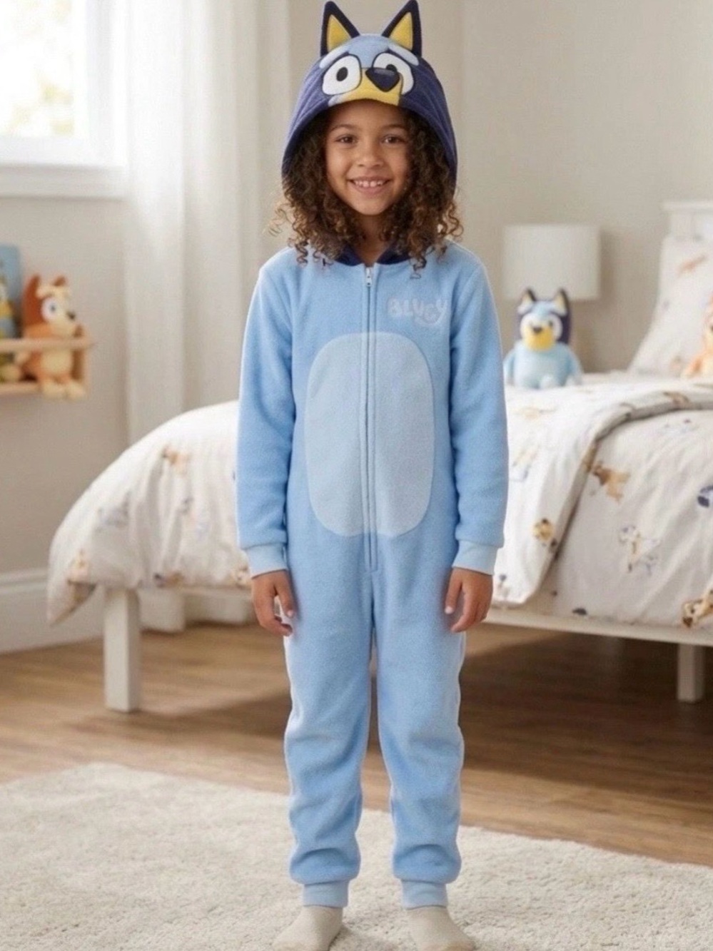 NWT Bluey Blue Hooded Character Footed One-Piece for Kids